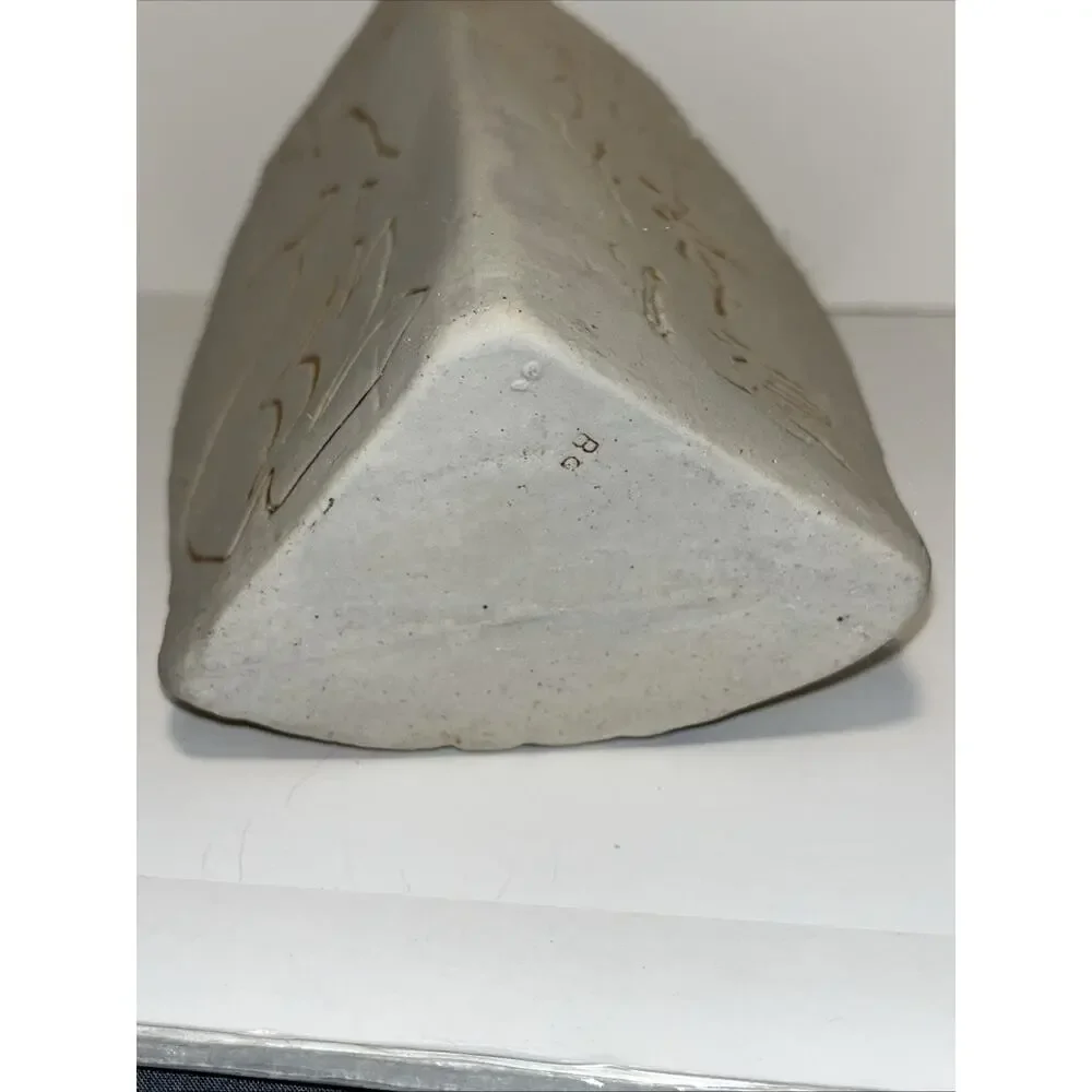 Vintage Modern Picasso Style Faces Vase 3 Sided 7 1/4” Tall script & figural